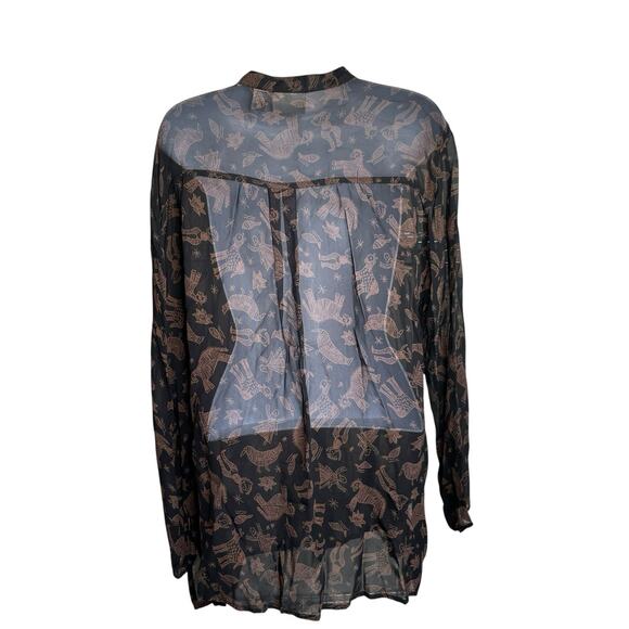 Chico's Women's Black Brown Sheer Animal Print Button Front Blouse Size 3 XL - Picture 2 of 11